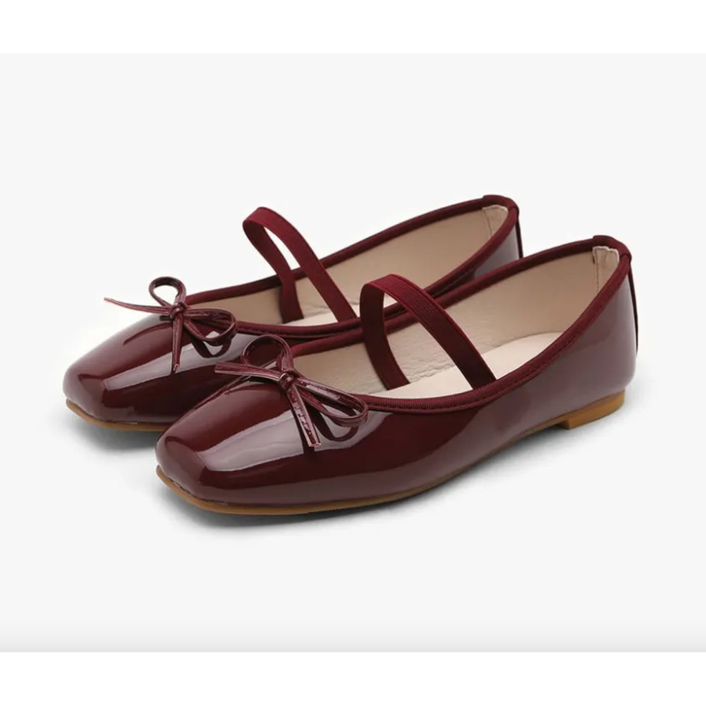Sepatu Flat Wanita Sappun Erino Enamel Ribbon Maryjane Flats (1cm) Wine