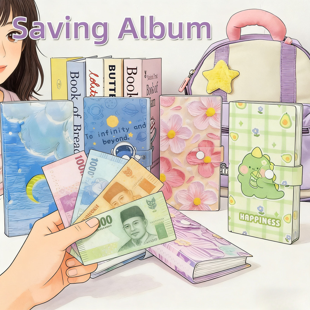 Buku Tabungan Viral 100 Slot – Binder Uang Kertas Lucu Hemat & Cover Cantik Dompet Wallet Displin Pi