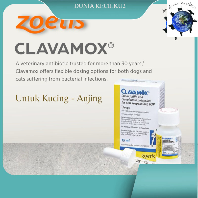 Clavamox Drops Oral Suspension Antibiotik Flu / Catflu / Infeksi Kemih / Infeksi Kulit Kucing Anjing