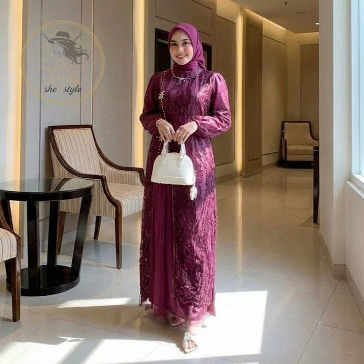 Ivory - MAXI ROSE (M L XL XXL) GAMIS BROKAT GAMIS WANITA GAMIS MUSLIM GAMIS PESTA DRESS KONDANGAN AB