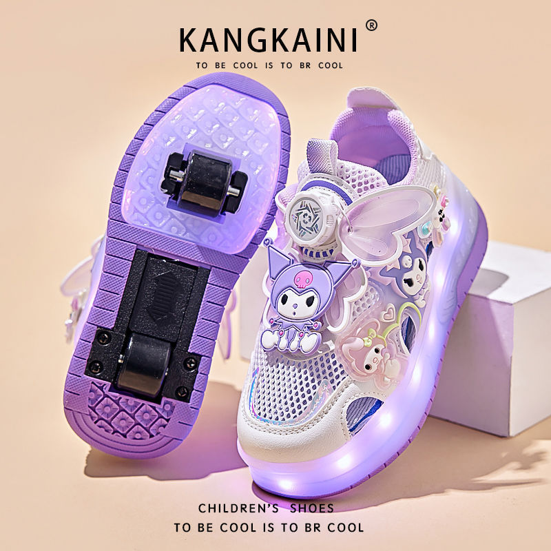 Sepatu Roda Anak Perempuan Sepatu Heelys Roda Ganda Tersembunyi Kuromi Cahaya Sepatu Skateboard Roda