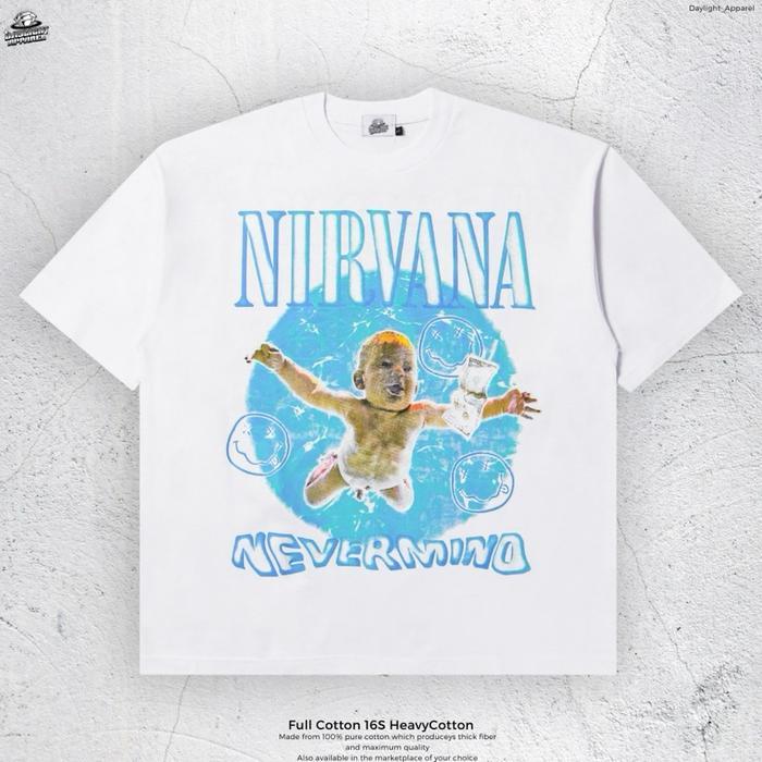 (COD) T-Shirt Nirvana Nevermind - Oversized Model 16S Heavy Cotton - Nirvana White, L (BB 75-90kg)
