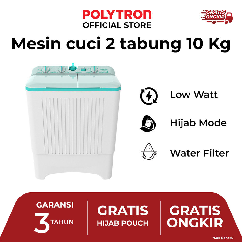 Mesin cuci polytron 10KG / Mesin cuci 10kg polytron PWM1076 / Mesin cuci 2 tabung Polytron 