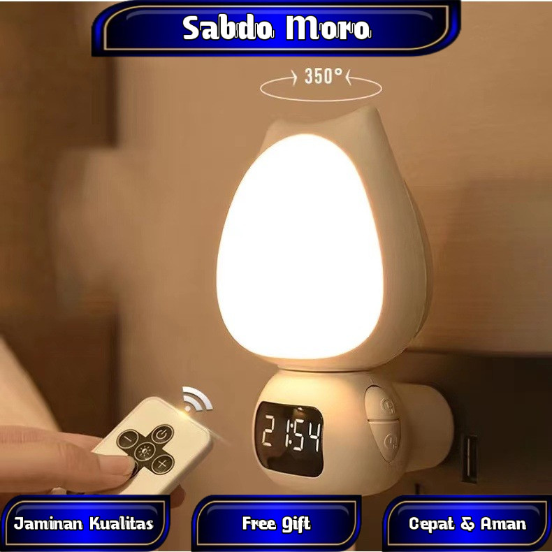 Lampu Tidur Model Kucing LED Wireless Lampu Tidur Jam Remote Digital Rechargeable