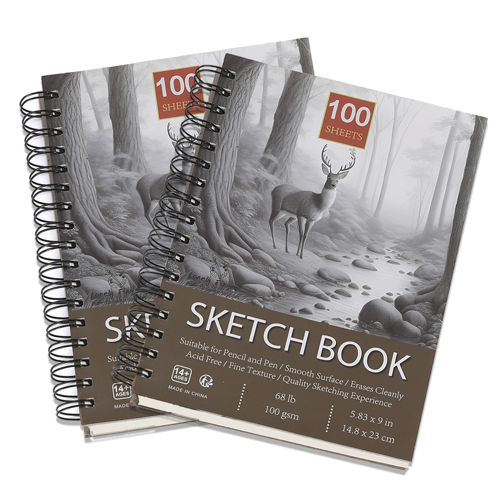 2pcs Sketbook Paper Pad: Art Sketbook Drawing Papers 100Sheets 68 lb/100gsm Hardcover Sketing Books 