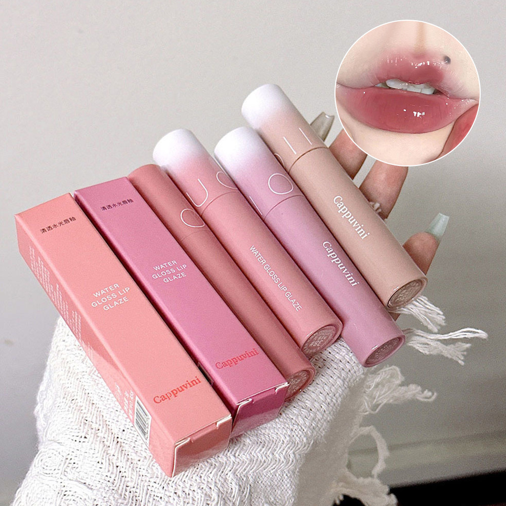 Cappuvini Lip Gloss Bening Empat Warna, Lip Gloss Pelembap Jus Lip Gloss Mudah Dipakai Tahan Lama