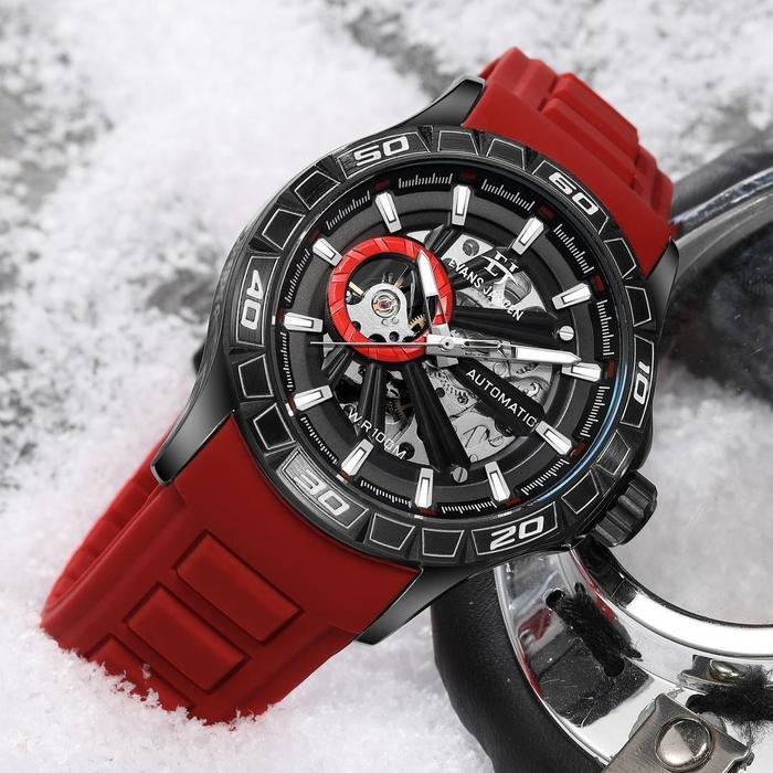 majuwatch Jam tangan Original Automatic Evans Jayden EJ 9565 Rubber fullset - red black