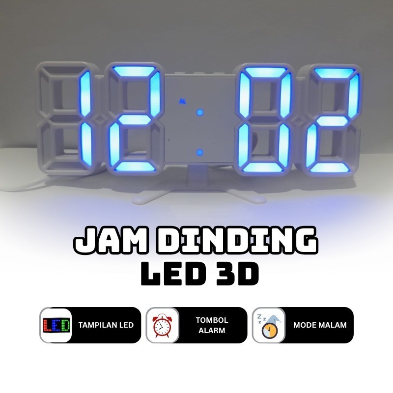 Jam LED Digital Alarm Clock 3D Jam Weker Meja Dinding LED Digital 3D