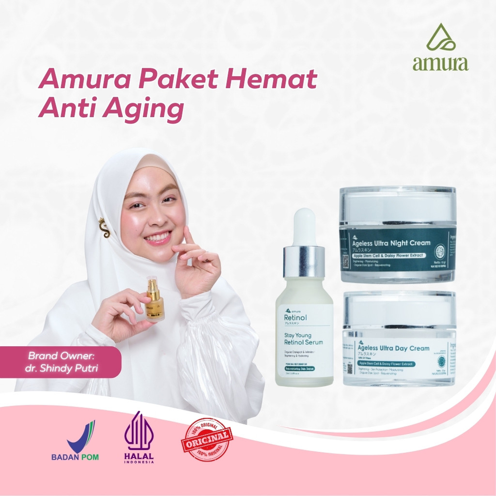 Amura Paket Hemat Anti Aging - Lawan Kerutan dan Flek Hitam Bandel (Retinol, Night Cream, Day Cream)