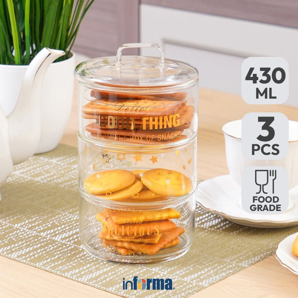 Informa 430 ml Kalino Stoples Kaca Susun Jar Tempat Simpan Snack Dan Permen Setoples Toples Serbagun