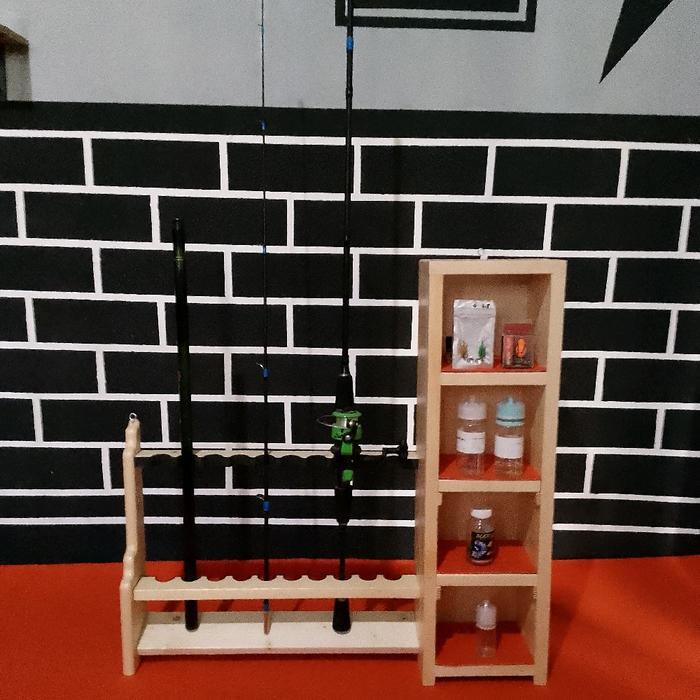 RAK JORAN / PANCING 4 KOTAK  + KOTAKAN LEMARI TEMPAT PENYIMPANAN ESSEN,KAIL,REEL DLL JATI BELANDA - 