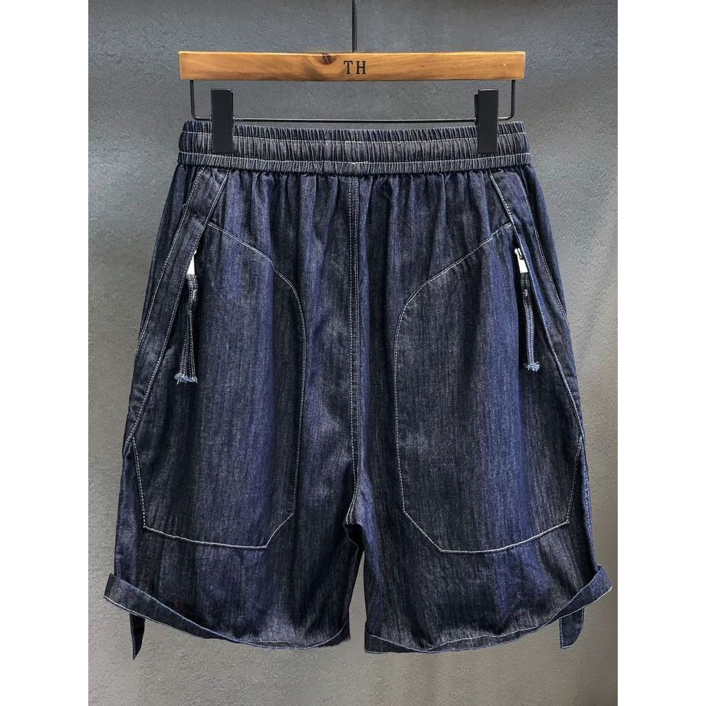 Celana jeans, celana pendek, celana pria, celana lurus longgar musim panas, celana pendek