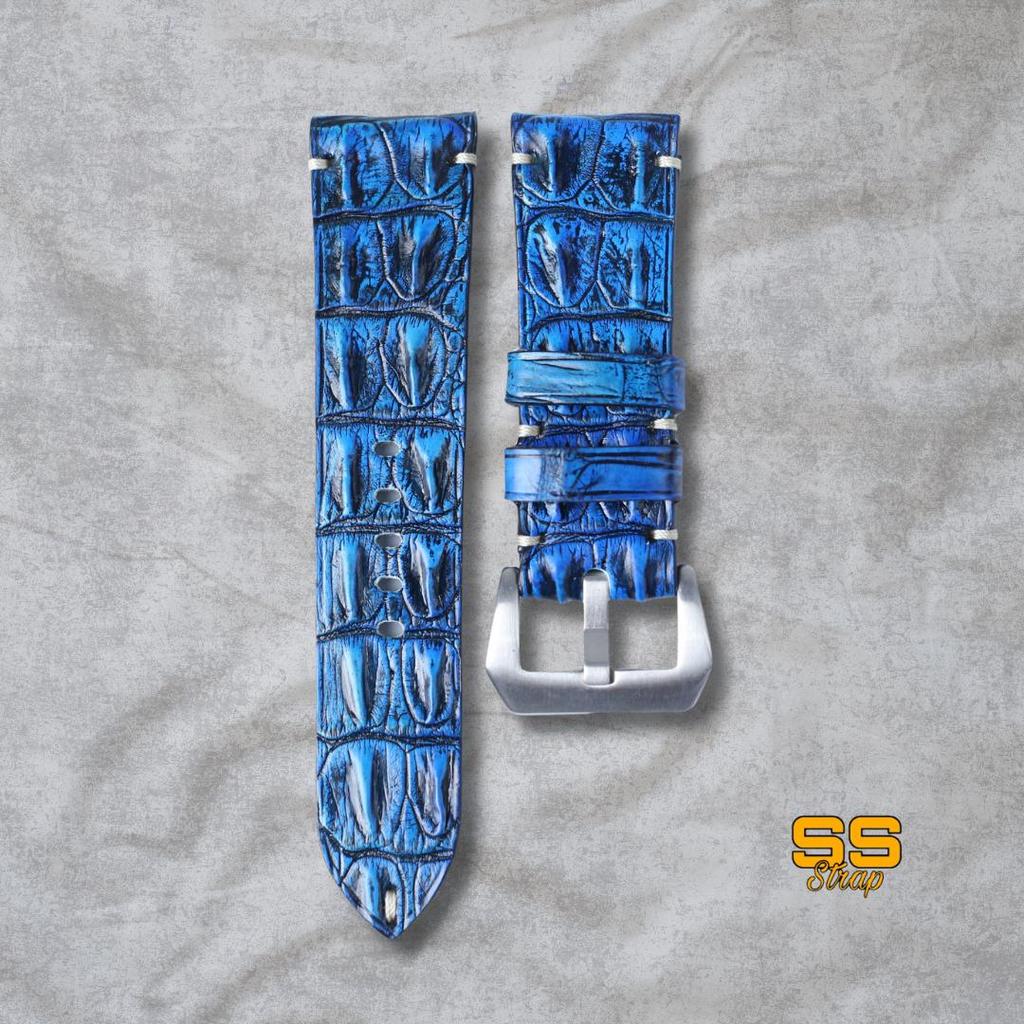 SS Strap Tali Jam Tangan Kulit Croco Asli Handmade by SS Strap - Blue Horn back 20mm 22mm 24mm Ukura