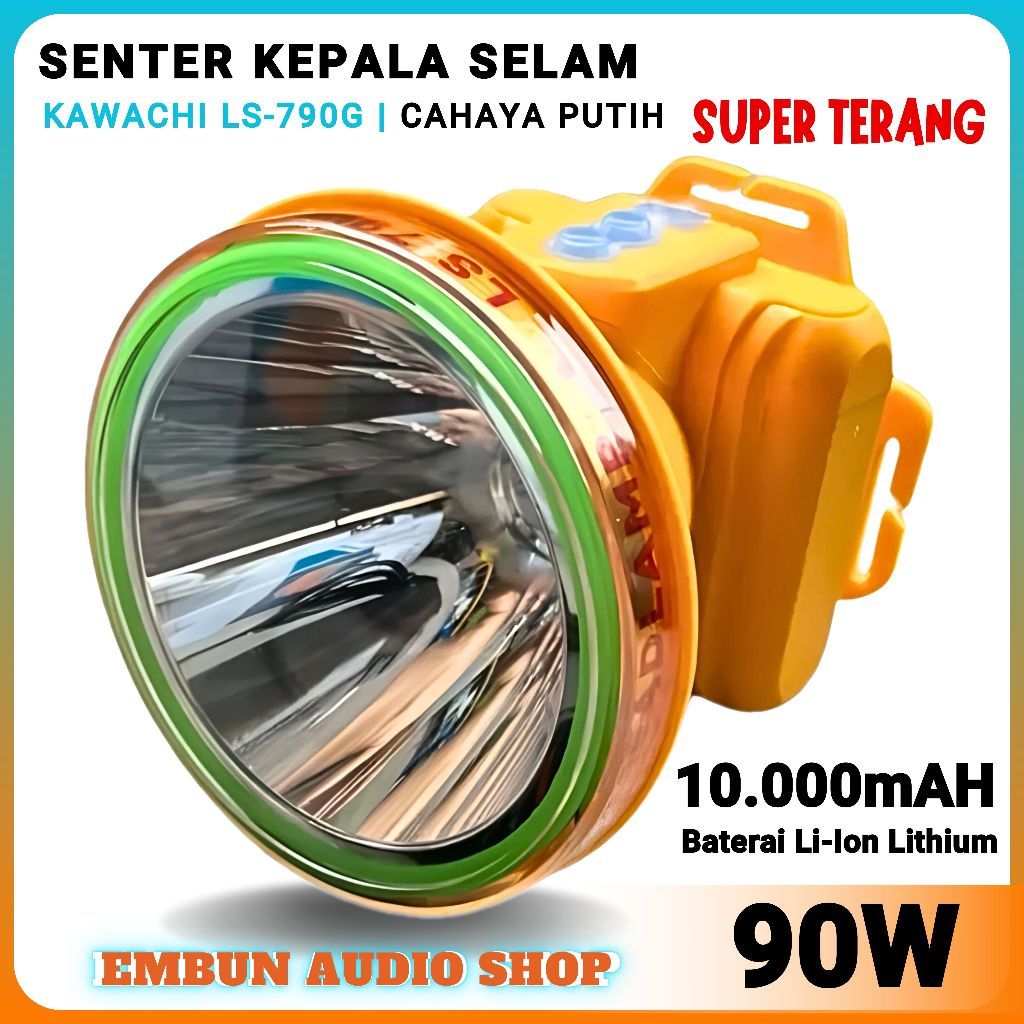 BIG PROMO  Senter Kepala Selam Cahaya Putih 90W KAWACHI LED Waterproof LS-790G Headlamp Diving Super