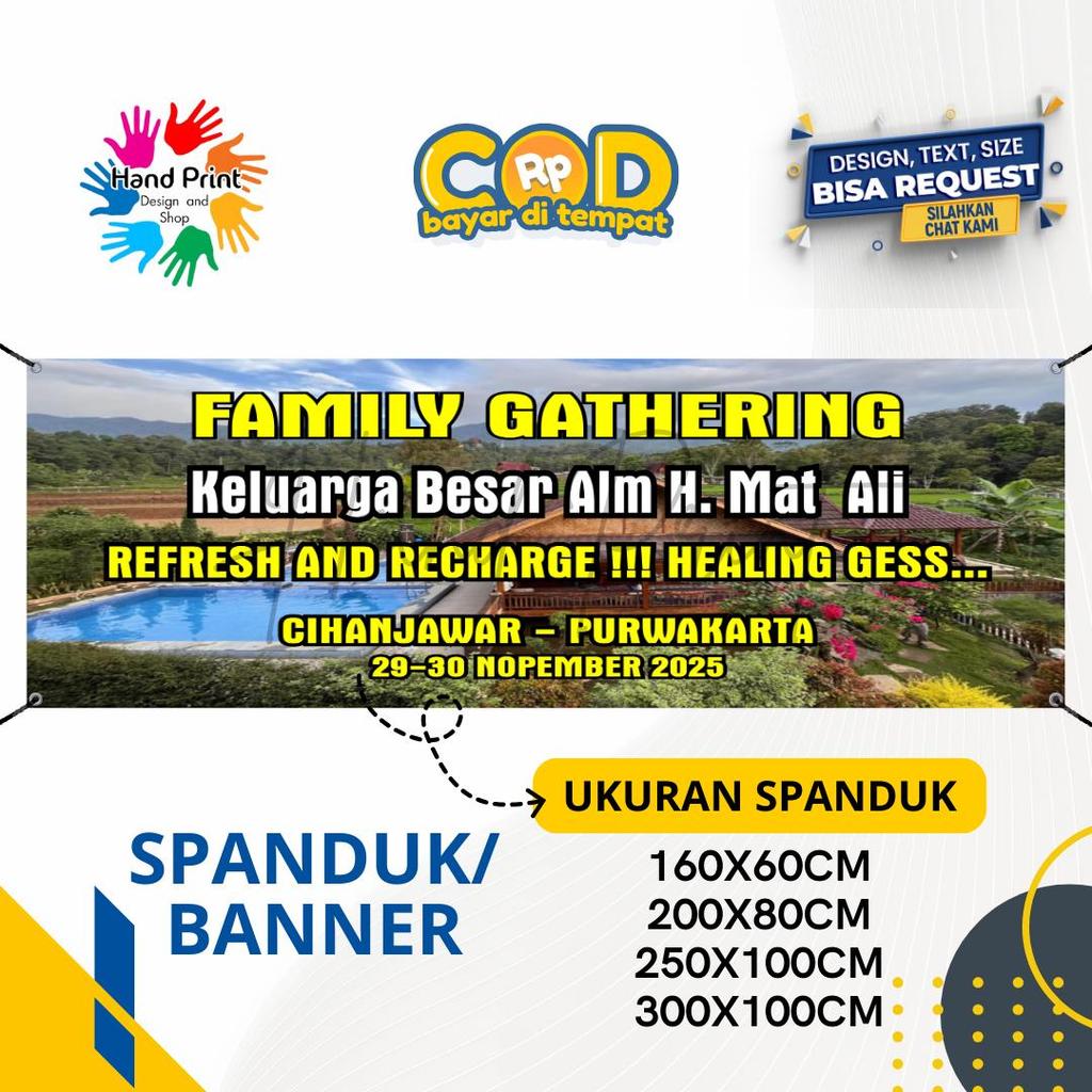 Cetak Spanduk Banner Healing Family Gathering MMT Spanduk Custom 300x100CM