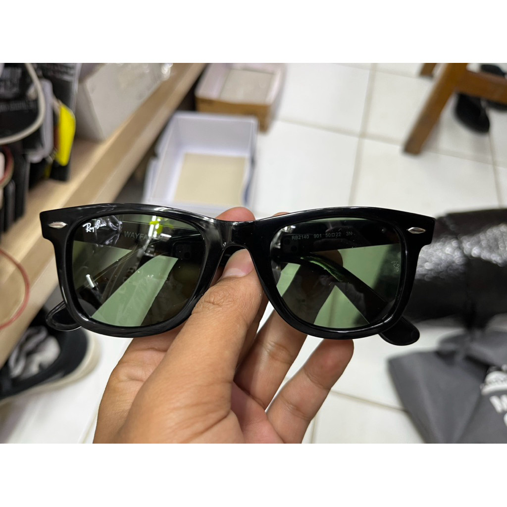 KACAMATA RAYBAN WAYFARER SIZE 50 HITAM GLOSY LENSA BOTOL
