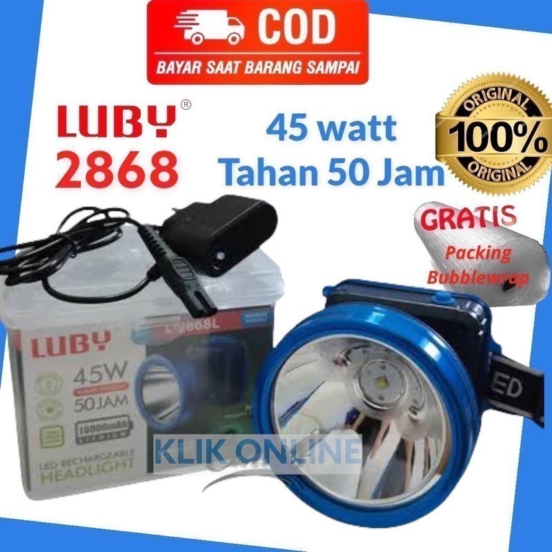 FLASH SALE Senter Kepala Luby L2868 / L-2868 / Luby 2868L / 2868K 45 Watt Tahan Hingga 50 Jam LED Su