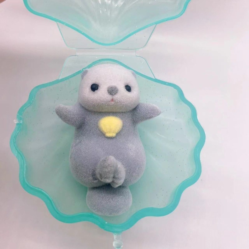 Genuine YELL Gashapon Capsule Toy Flocking Hand in Hand Otter Kawaii Animals Figures Model Toy Deskt