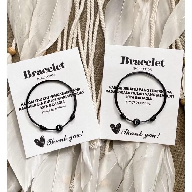 [Jems] Gelang Tangan Inisial Nama A-Z Tali korea/Gelang Couple Nama Manik Bulat Pipih Minimalis