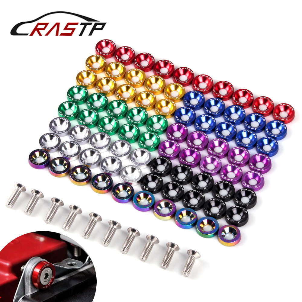 RASTP-Aluminum 10Pcs M6X20 Car Mofied Hex Fasteners Fender Washer JDM Bumper Engine Concave Screws F