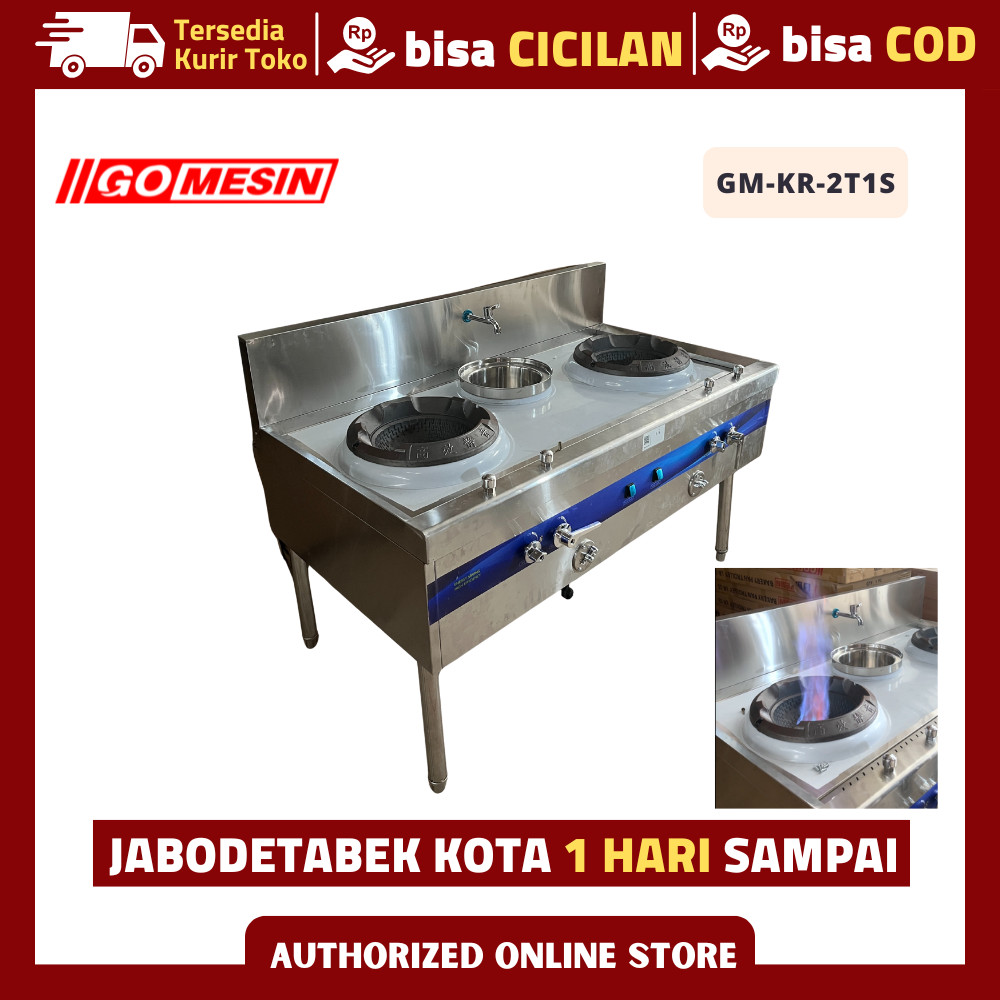 Kompor Gas Kwali Range Gomesin KR-2T1S 2 Tungku 1 Soup Stainless - Api Besar