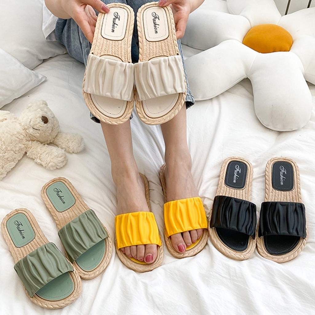 S5625 Sandal Slop Wanita Karet Jelly Korea Motif Serut / Sandal Import Elastis Balance / Sandal Jell