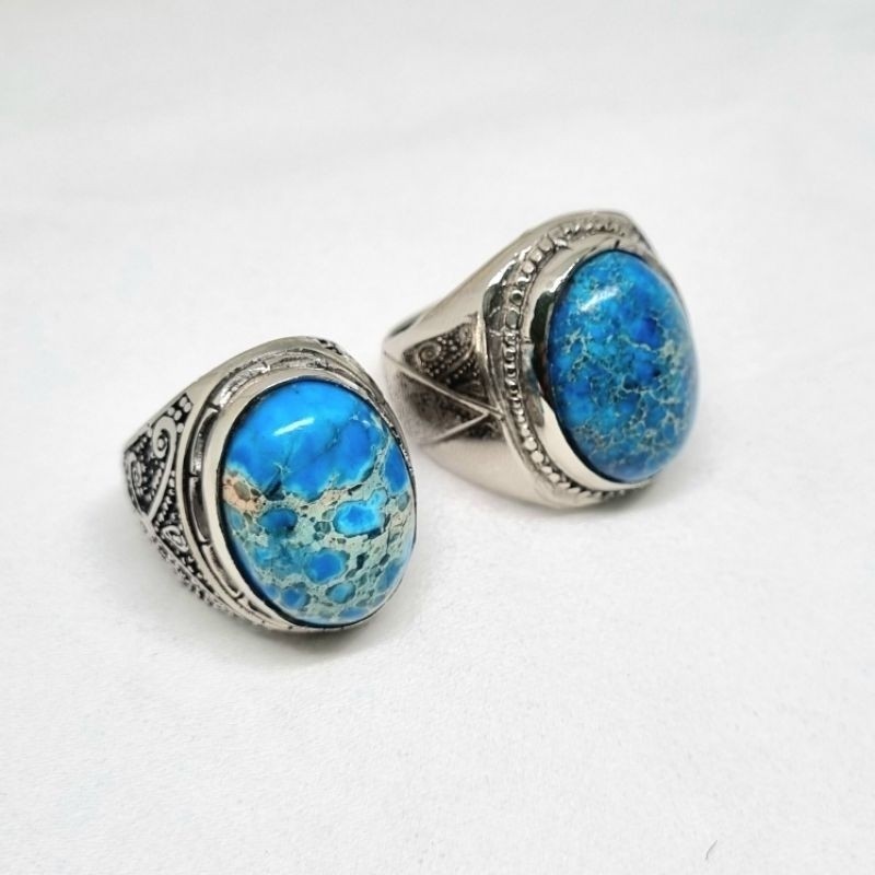 cincin pirus Nevada urat emas pirus biru hijau asli natural