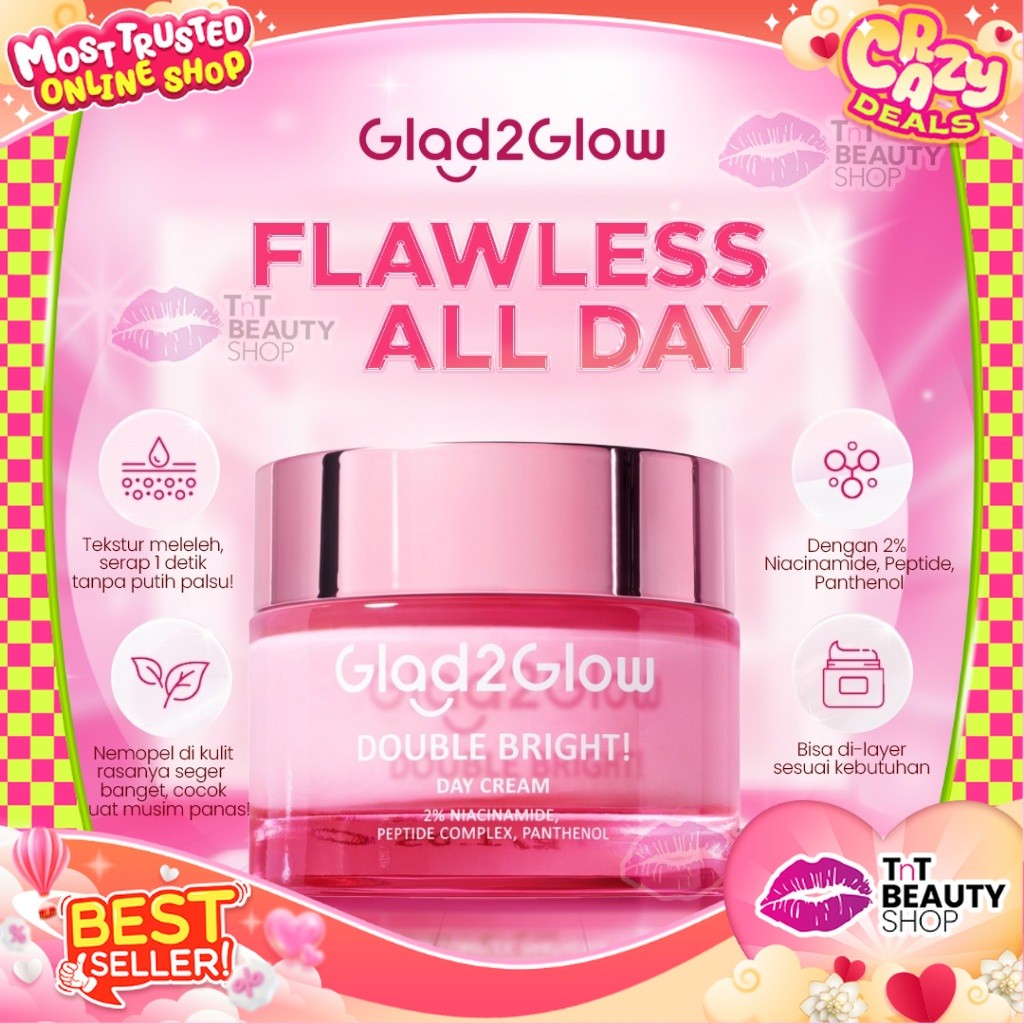 Glad2Glow Double Bright Day Cream Tone Up Cerah 30g l TnT Beauty Shop