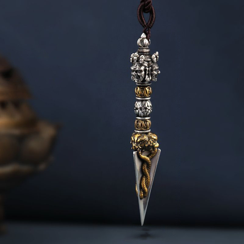 Kalung Liontin Alat Dharma Pestle Vajra Perak Murni Gaya Tibet Nepal