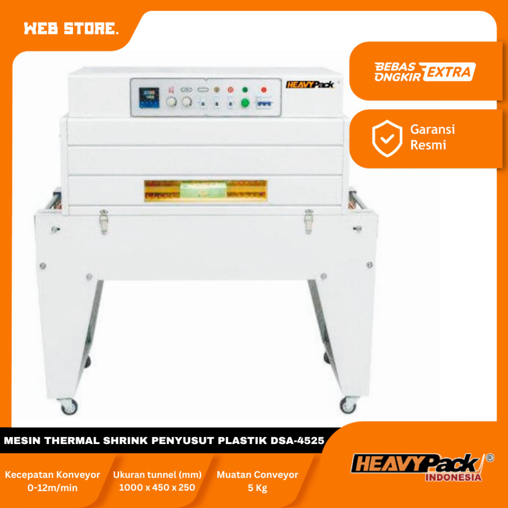 Mesin Kemasan Penyusut Plastik Wrap atau Thermal Shrink Tunnel HEAVYPACK DSA-4525