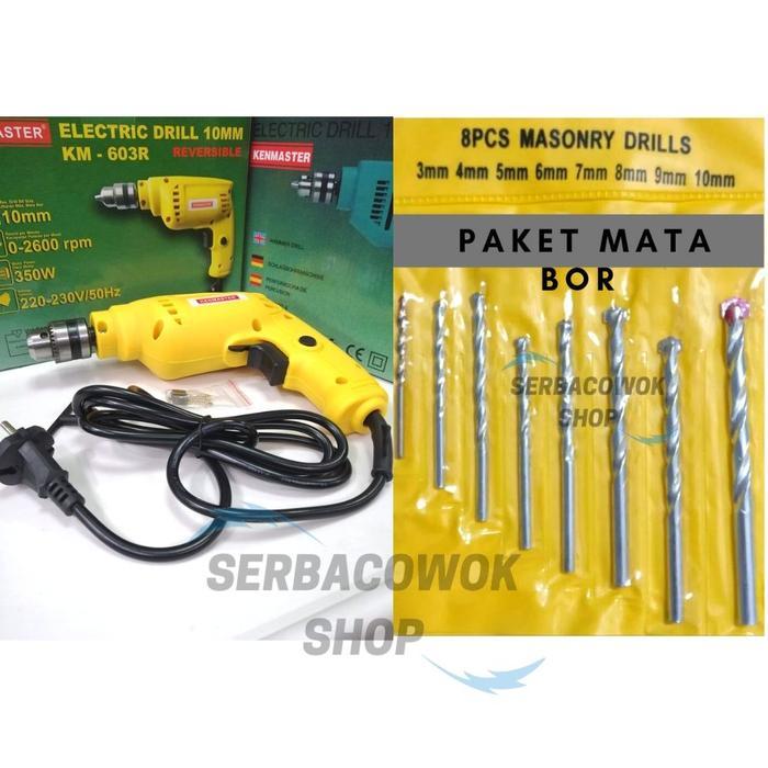 Mesin Bor Listrik Bor Tangan Kenmaster 10 Mm 2 Arah + Mata Bor Set