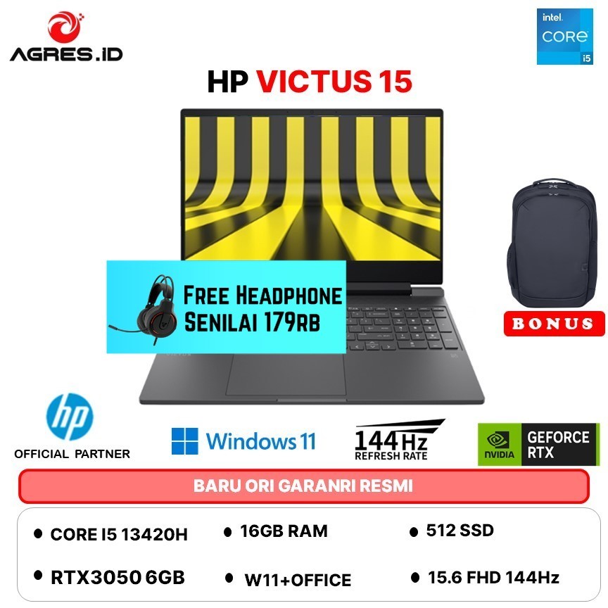 HP VICTUS 15 FA2716TX CORE I5 13420H RTX3050 6GB - RAM 32GB 512GB W11+OHS 15.6FHD 144HZ