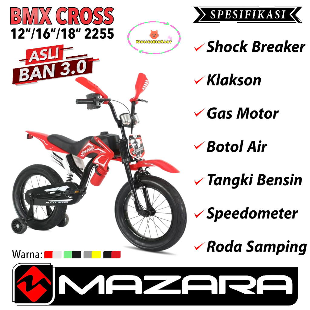 Sepeda Anak MAZARA BMX 2255 Ukuran 12 / 16 / 18 Inch Ada Suspension Model Motor Cros