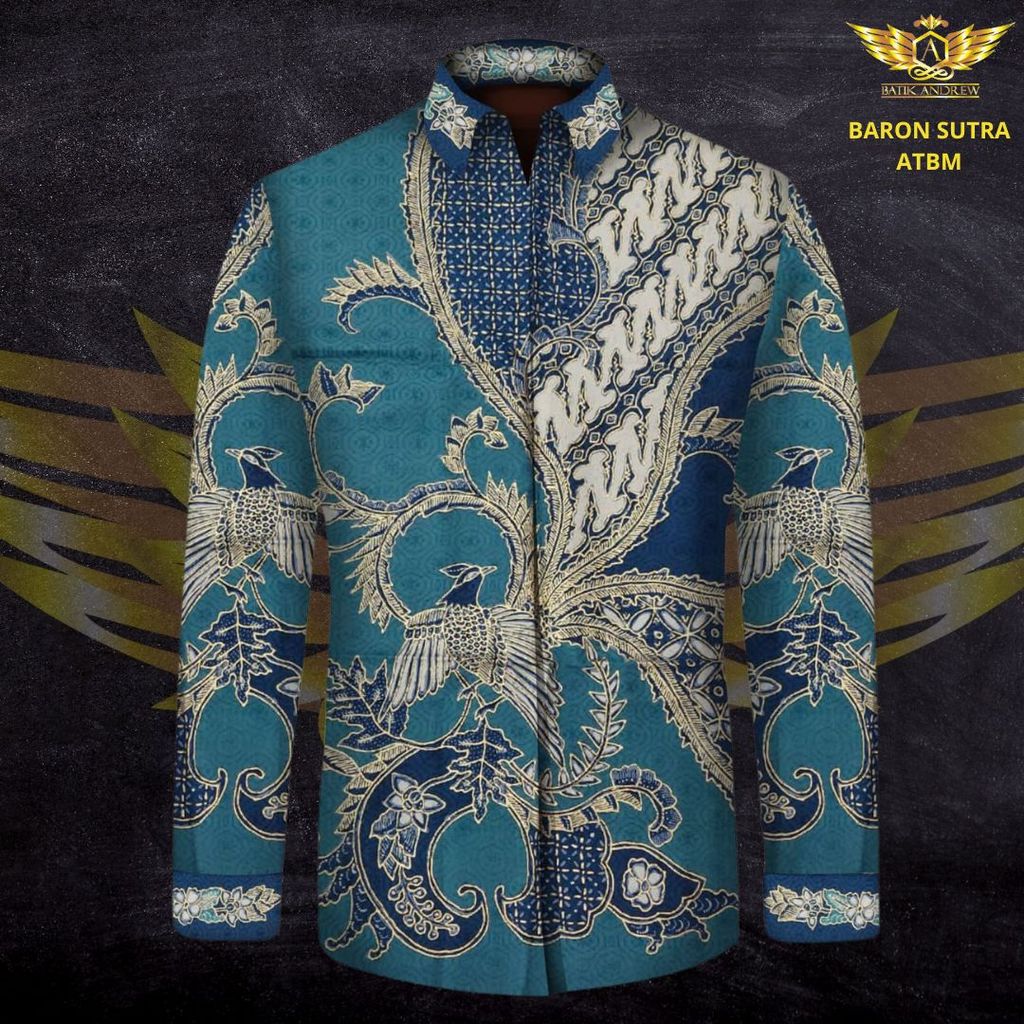 BARON PRADA EMAS MOTIF 4 BAHAN BATIK TULIS SUTRA ATBM BURUNG PHOENIX BIRU TOSKA TOSCA