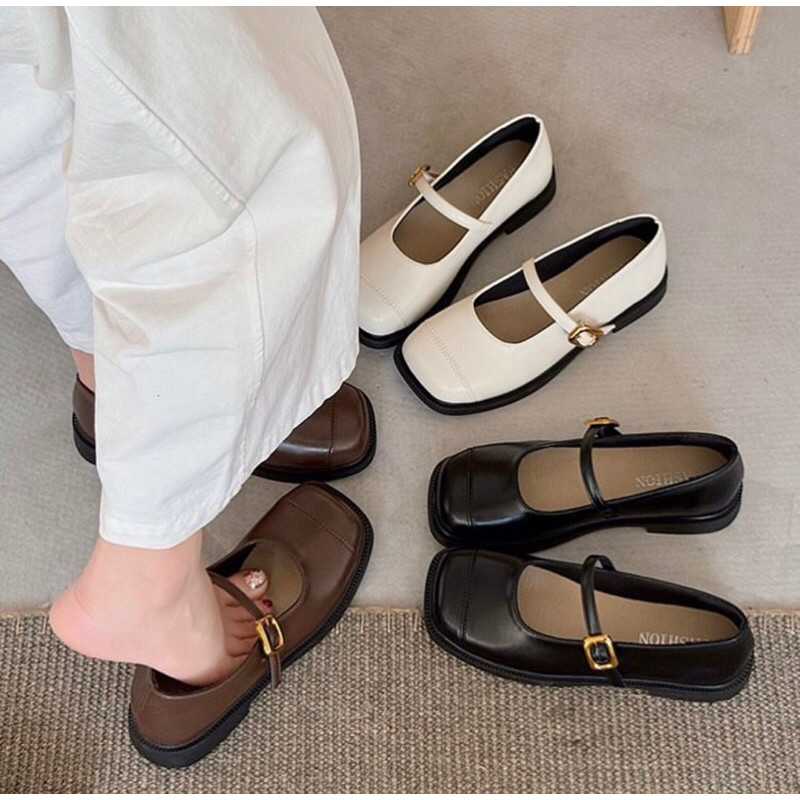 B525 sepatu Pantofel  cewek flat shoes kerja kantor wanita murah coklat black cream casual korea sty