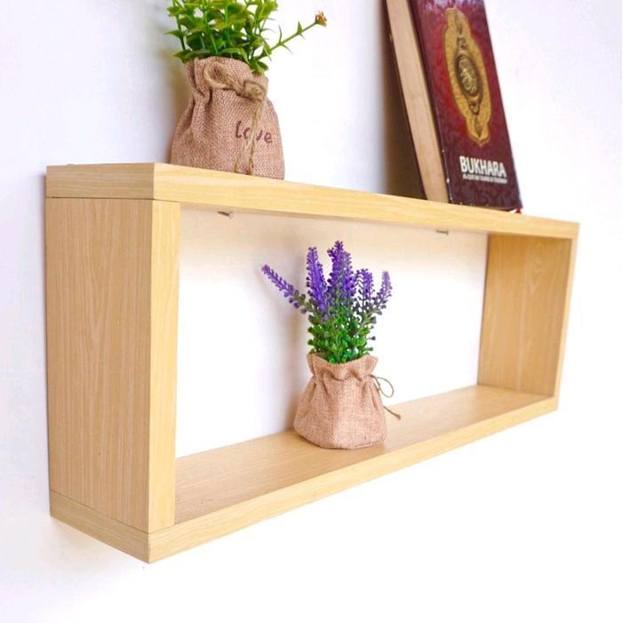 Rak dinding kayu jati belanda/rak persegi panjang/rak buku - Natural