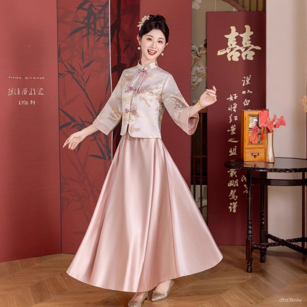 New Chinese Style Bridesmaid Dress Xiuhe Suit  Toasting Dress Bridesmaid Dress Long Sleeve Hanfu
