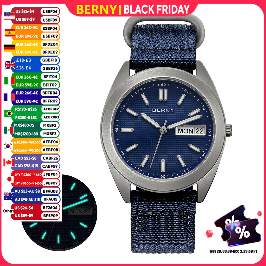 TIYANG TIYUNG BERNY Titanium Watches for Men Date Week Calendar Sapphire Quartz Watch 38mm Super Lum