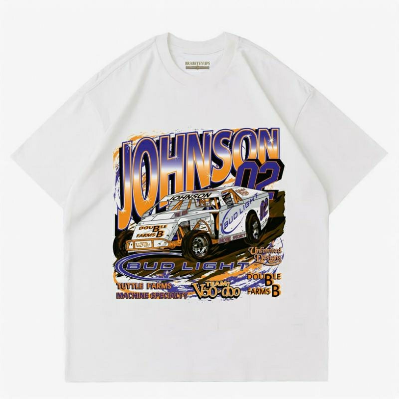 KAOS PUTIH NASCAR JHONSON | BUD LIGHT | TUTTLE FRAMS | MACHINE SPECIALITY | TEAM VOODOO T-SHIRT HITA