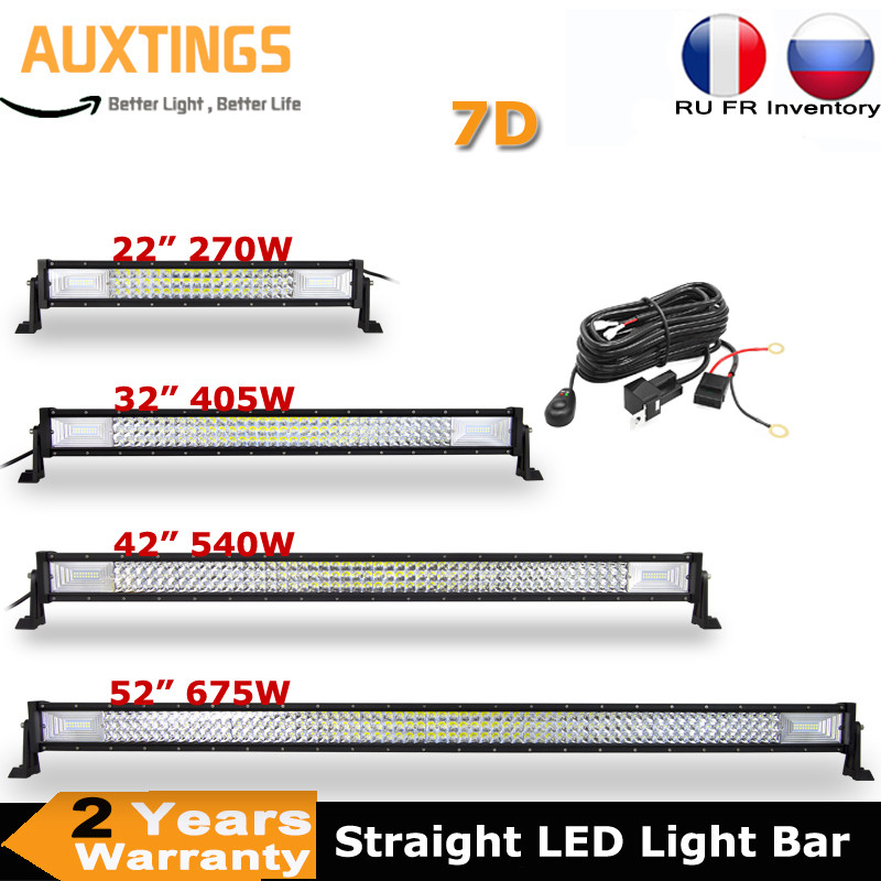 22'' 32'' 42'' 52'' 3-Row 7D Offroad LED Light Bar Combo Led Work Light Bar 12v 24v Truck SUV ATV 4W