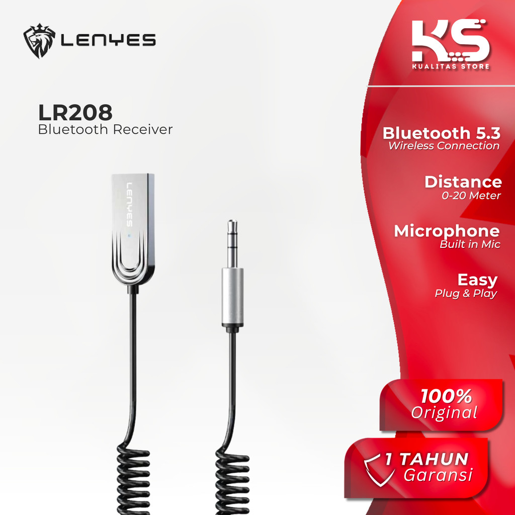 LENYES Bluetooth Receiver Colokan Aux 3.5mm dan Usb Untuk Speaker Mobil PC / Laptop LR208