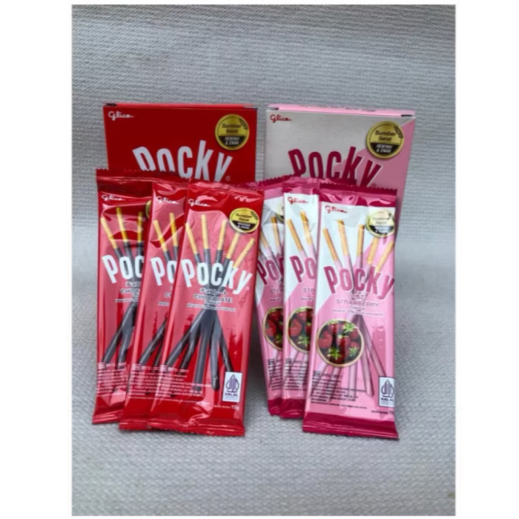 POCKY COKLAT & STRAWBERRY / POCKY SACHET 1 BOX ISI 12 SACHET