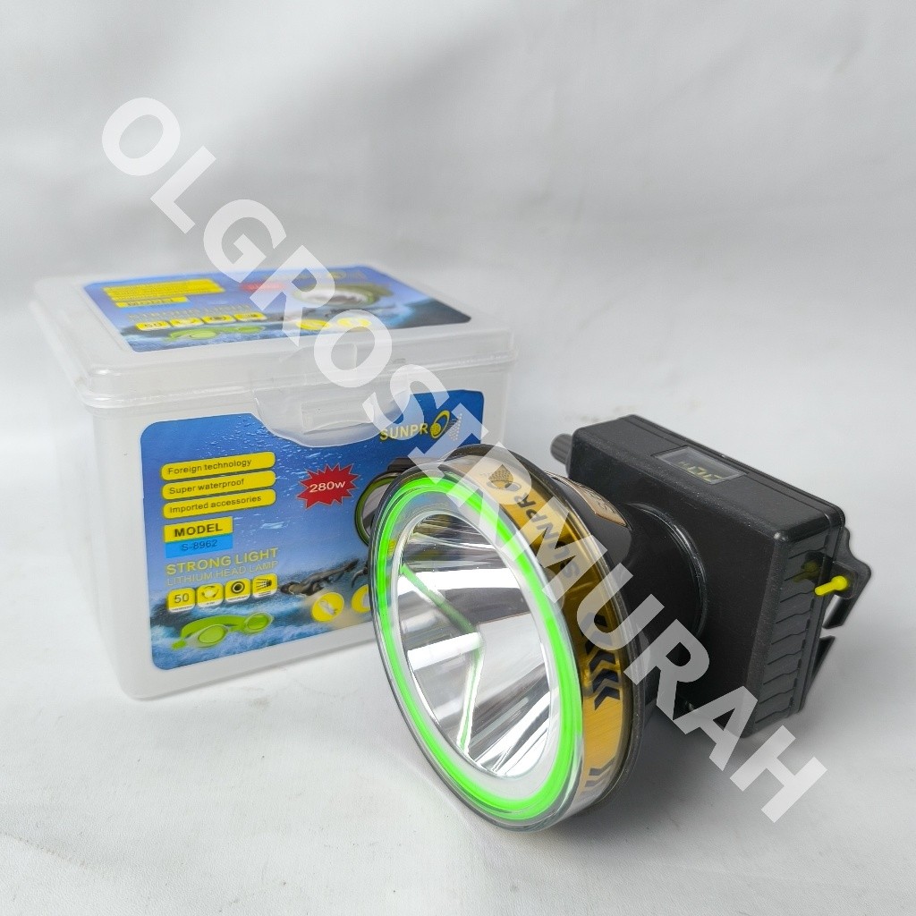 BARU SENTER SELAM SUNPRO S-8962 280watt Senter Kepala Waterproff senter kepala putar FREE KACAMATA R