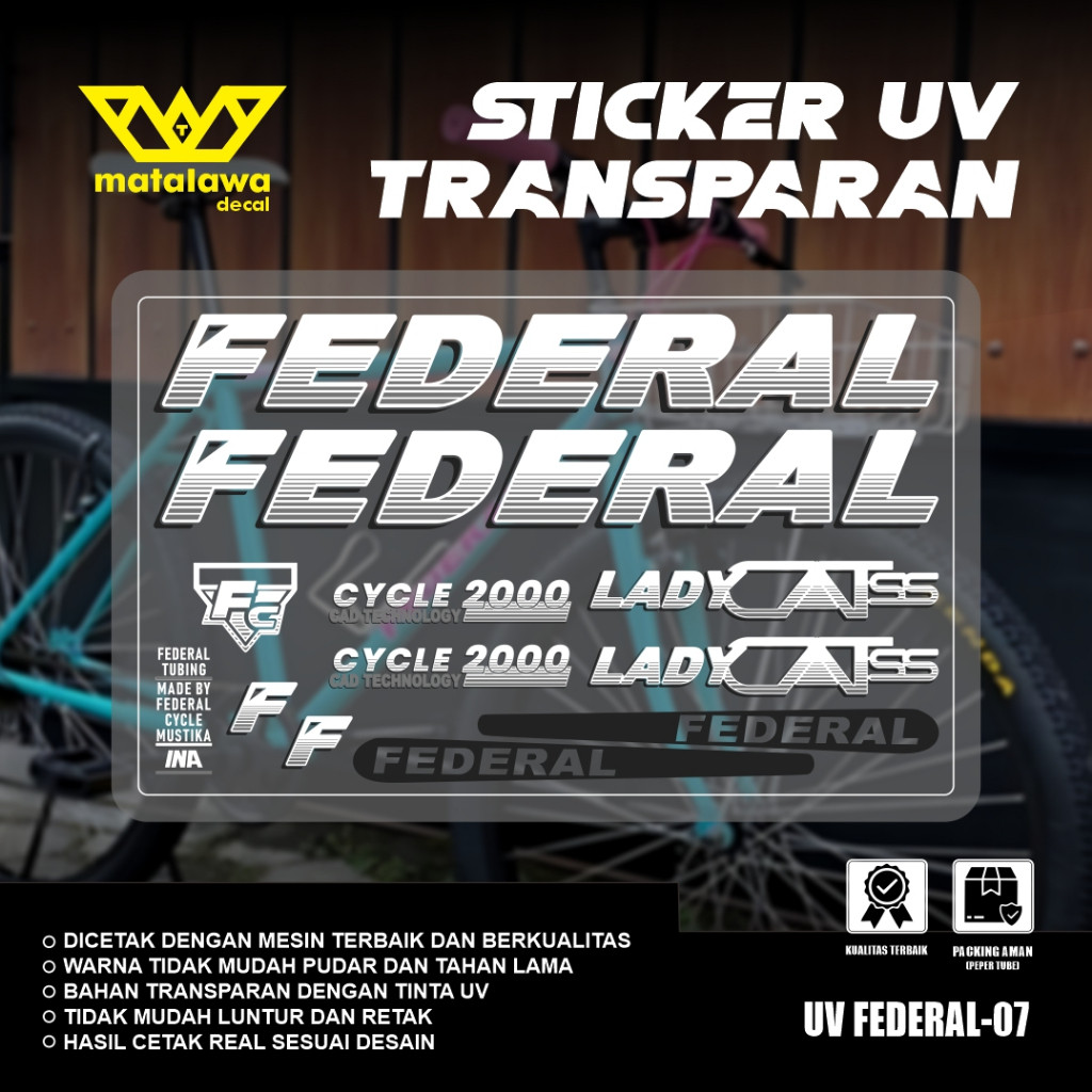 PREMIUM FEDERAL Stiker Decal FEDERAL UV TRANSPARAN LADY CATSS CYCLE 2000 Stiker Sepeda Kalcer SET 07