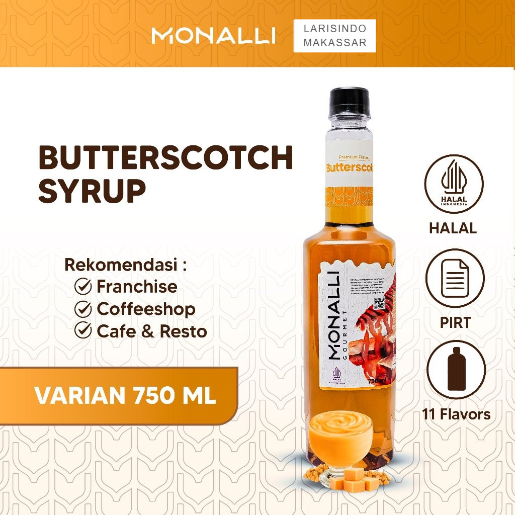 Monalli Syrup - 750 mL Butterscotch Syrup_Sirup Butterscotch Premium_Sirup Kopi_Sirup Mocktail