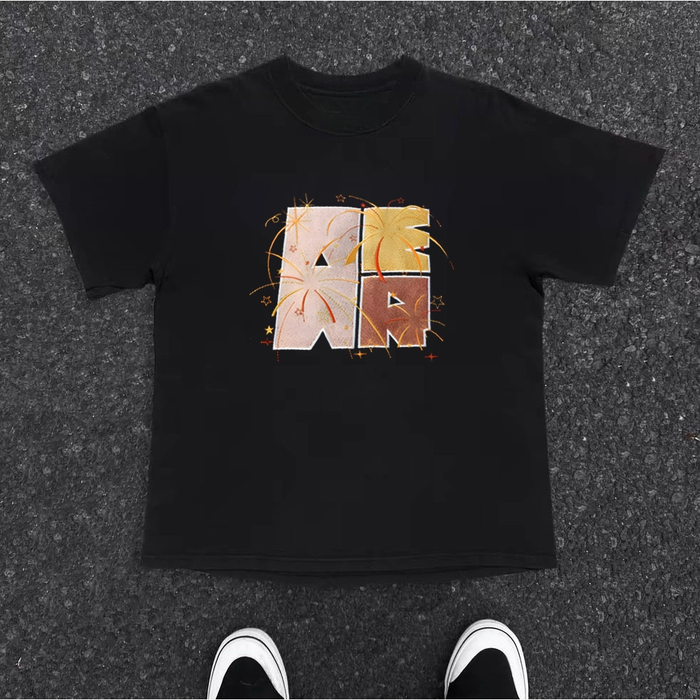 American retro Style T-shirt Oversize Original Trend kembang api  Print top| Kaos Wanita Hitam | Kao