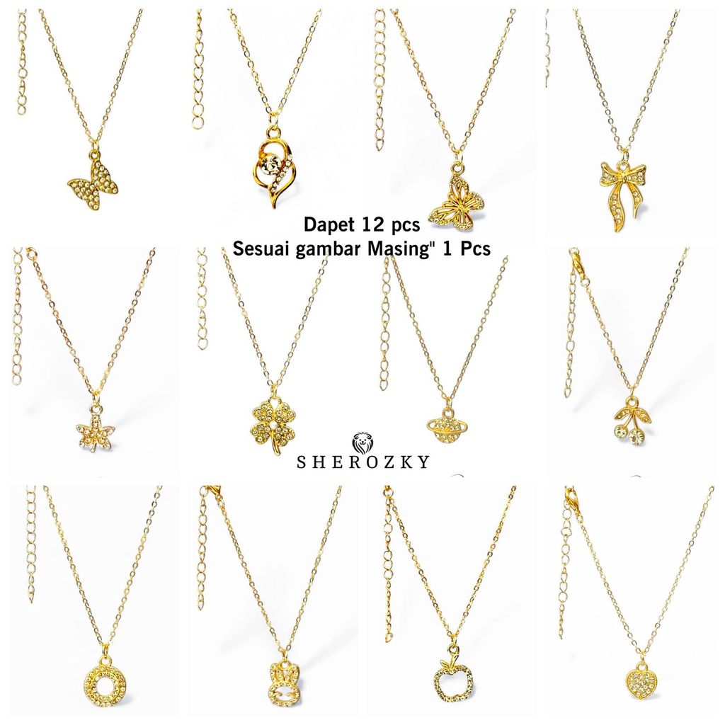Grosir Kalung Rhodium Liontin Gold MIX Isi 12 PCS Anti Karat