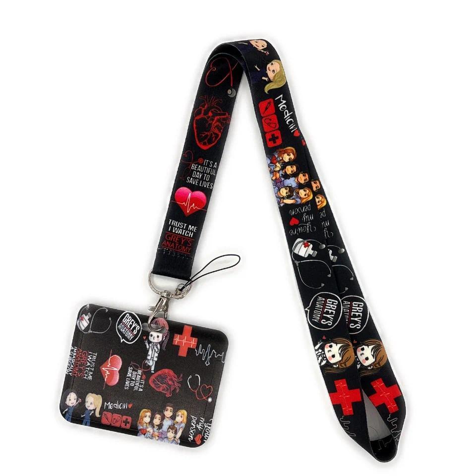 Grey's Anatomy Doctor Nurse Credential Holder Neck Strap Lanyards Keychain Holder ID Card Pass Hang 