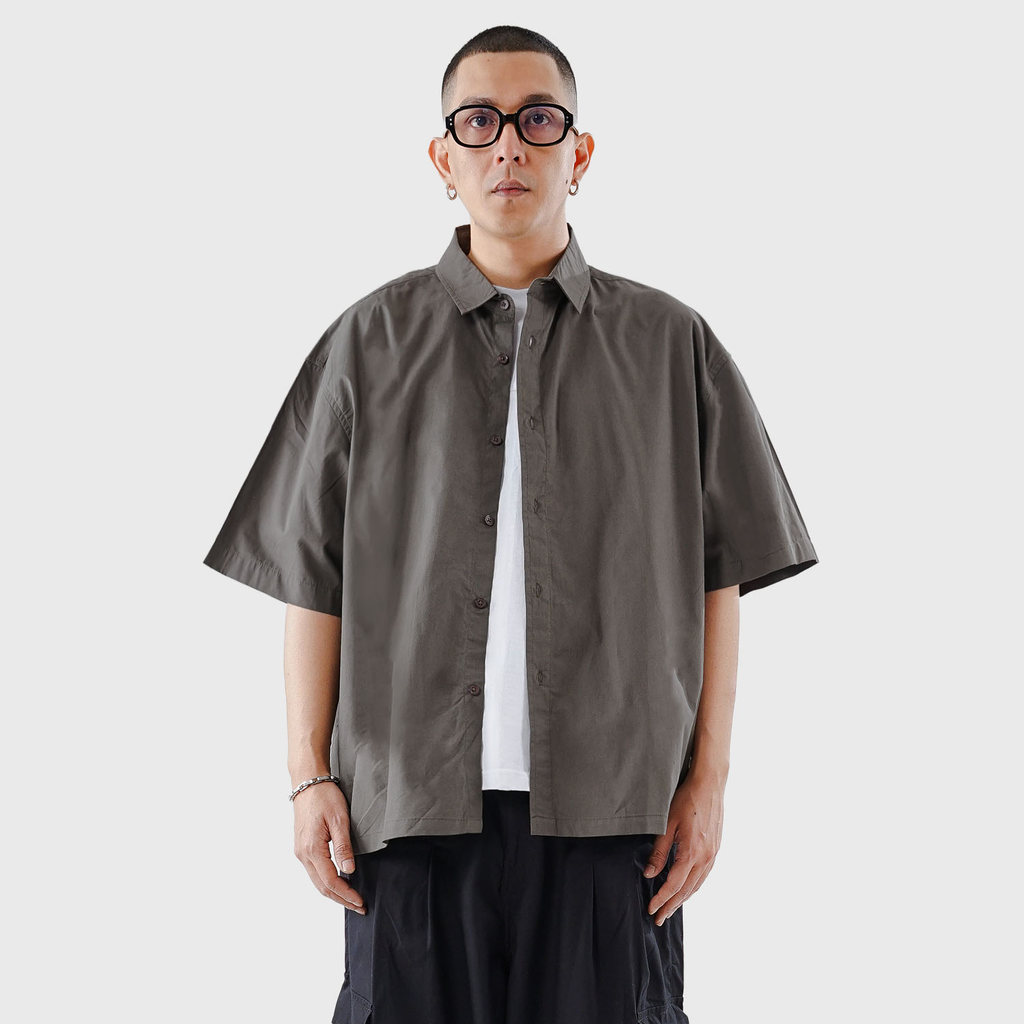Noforty Project Oversize Wide Boxy Short Shirt Alba Dark Grey