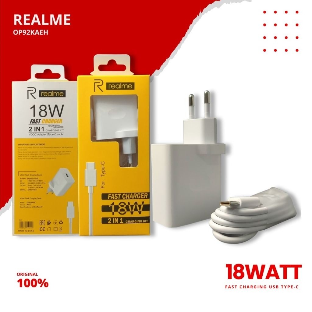 Realme / Travel Charger Cashan Max Premium 100% Realme 18W OP92KAEH Fast Charging DART - TYPE C